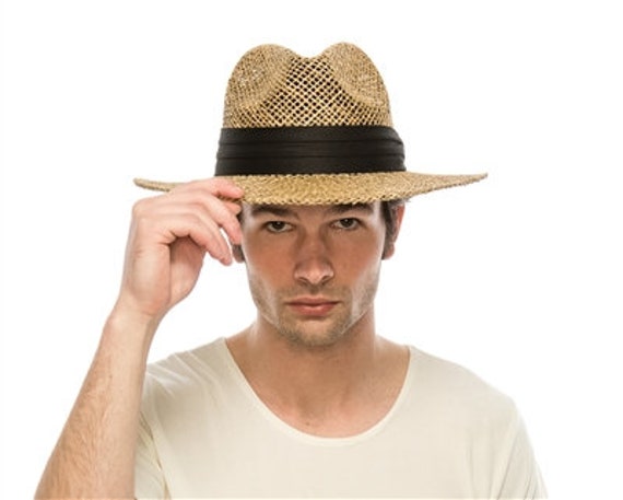 Mannen stro panama hoed zonnehoed zomer hoed strand hoed - Etsy België