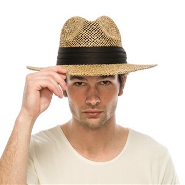 Men's straw panama hat, sun hat, summer hat, beach hat, men's hat, wide brim hat, fashion hat, natural seagrass straw hat