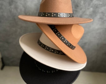 Premium Vegan Felt Stiff Wide Brim Panama Hat with Braid , Vegan Felt Wide Brim Panama Hat, Structured panama with wide brim, women's hat