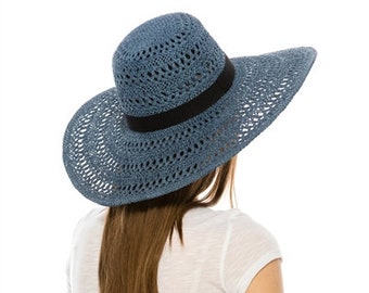 Sun hat, summer hat, women's hat, beach hat, Handwoven wide brim straw hat in airy peekaboo pattern with grosgrain band