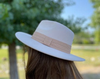 Vegan Felt Stiff Brim Panama Hat with Braid , Vegan Felt Wide Brim Panama Hat, Structured panama with short brim, sun hat, women's hat