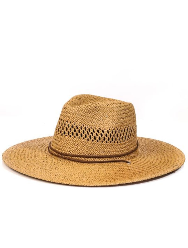 New Arrival All year around and daily straw hat with Thin Strap Braided Weave Sun Hat Chin Cord Boater hat, hiking hat, fashion hat Tan