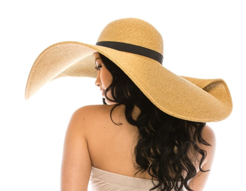 UPF 50 9 Inch Wide Brim Glamorous Oversized Straw Beach Hat Etsy