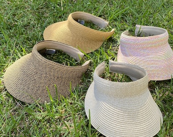 Fashion sun visor in heathered color paper braid with clip-on band, UPF 50+, sun hat, summer hat, Women's hat, hiking hat, beach hat,