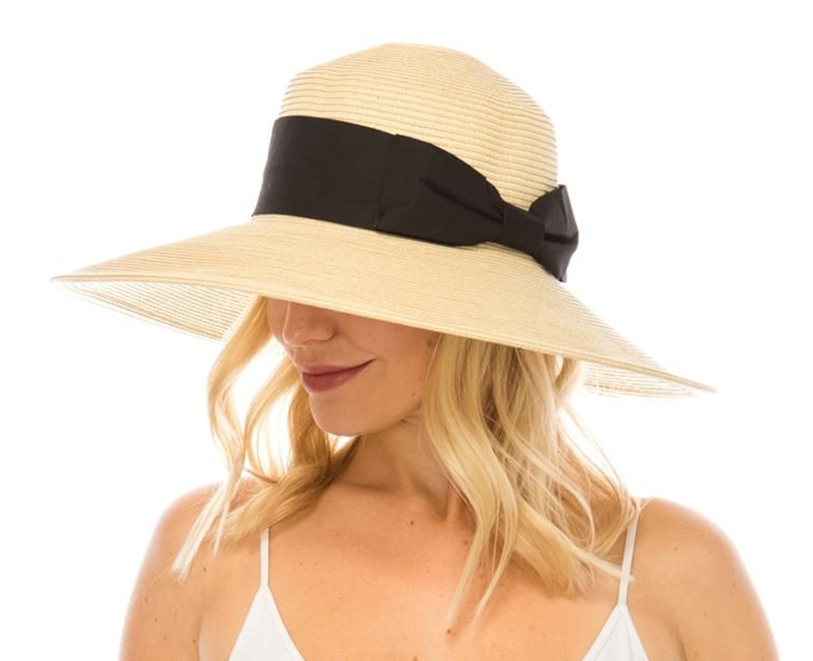 Glamorous sun hat with downward sloping brim and big fabric Etsy