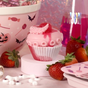 Strawberry Kraken Cupcake | Halloween Gift | Cute Dessert Soap | Pastel Goth | Food Soap | Vegan | Plastic Free |  Artisanal Soap | Kawaii