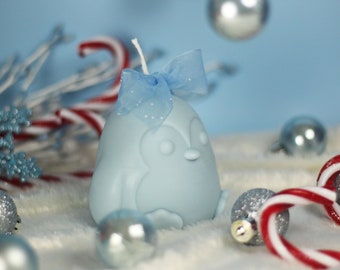 Blue Penguin Candle: Peppermint Chocolate Scent, Holiday Decor