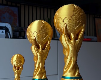Football tournament Trophy Replica - Beautiful metallic Gold Finish.  Various sizes 100mm, 150mm, 200mm, 250mm