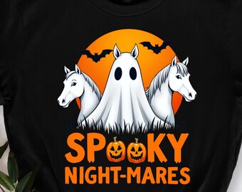 Horror Retro Spooky Night-Mares Horses Boo Ghosts Halloween T-Shirt, Funny Horse Lover Scary Season Tee for Men and Women, Halloween