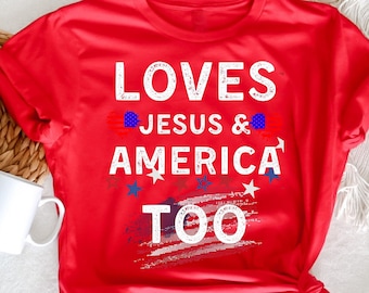 イエスとアメリカも愛するTシャツ、愛国的なTシャツ、誇り高き米国旗Tシャツ、女性用独立記念日Tシャツ、メモリアルデー、独立記念日