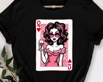 Queen of Hearts Champagne Lover T-Shirt, Funny Valentines Day Gift, Champagne Queen Shirt, Women's Valentine's Day Shirt, Gift for Champagne