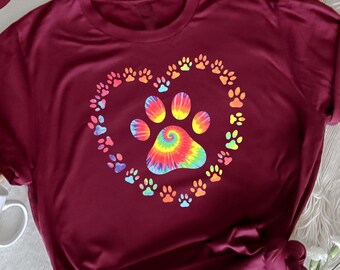 Tie Dye Love Dog Paw Print Heart Animal Lover, Kolorowy Psi Odcisk Łapy, Miłośnik Zwierząt, Miłośnik Zwierząt Tie Dye, Odcisk Łapy Serca, Prezent Dla Miłośnika Psów