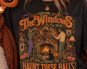 Haunt These Halls Halloween T-Shirt, retro fall graphic tee, unisex, cozy cotton blend