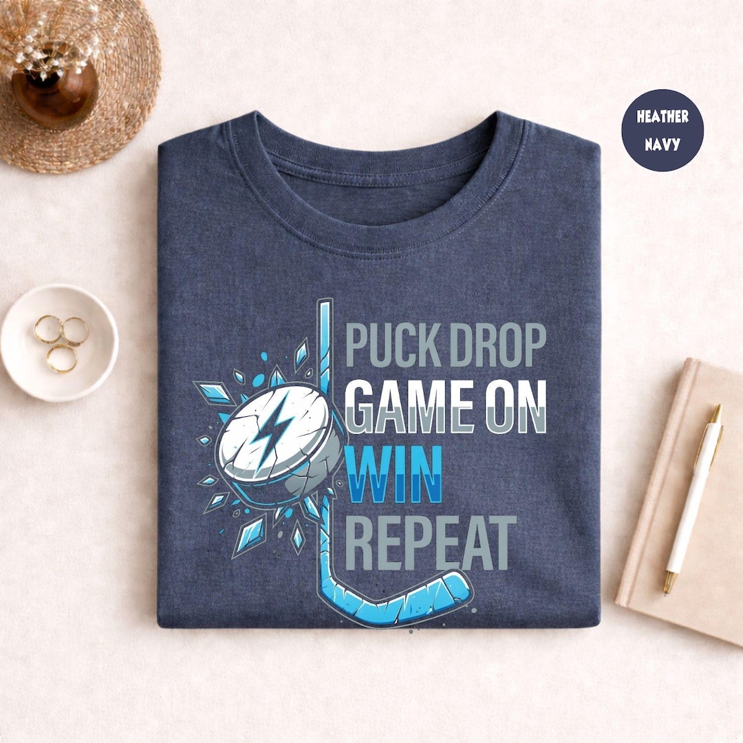 Drop Puck Design Puck Drop Game on Win Repeat Hockey Shirt, Ice Hockey Player Shirt ...