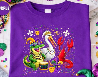 Alligator Brown Pelican Crawfish Louisiana Mardi Gras  Funny Cajun Wildlife  Parade Party  Festive NOLA  Beads Music Mask Culture Louisiana