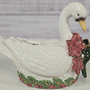Vintage Christmas Swan candle holder with gold trim