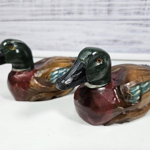 Pair of vintage hand carved and painted wooden ducks