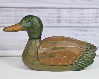 Leurre de canard vintage sculpté et peint à la main - France