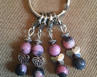Rhodonite and Silver Zipper/Mask Charms