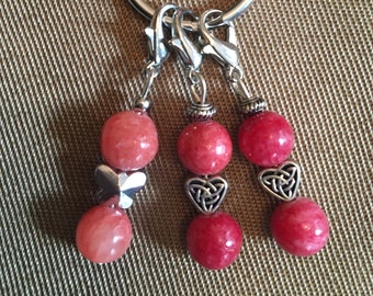 Red Quartz and Silver Zipper/Mask Charms