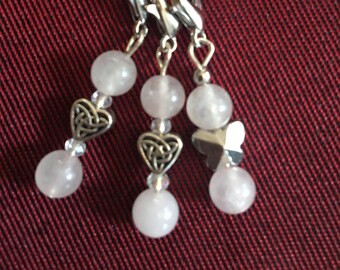 Rose Quartz and Silver Zipper/Mask Charms