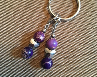 Purple Jasper and Silver Zipper/Mask Charms