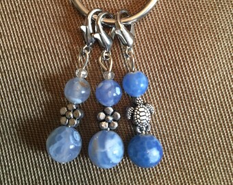 Blue Agate and Silver Zipper/Mask Charms
