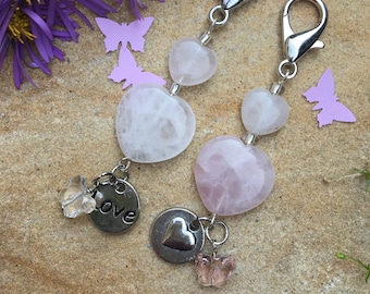 Rose quartz heart purse charms