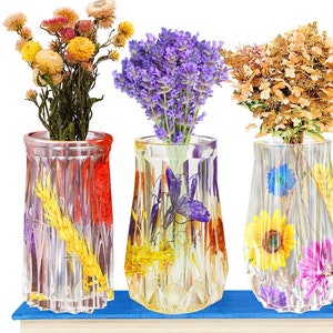 Mini Resin Vases with Dried Flowers, Glitter or Color of Choice
