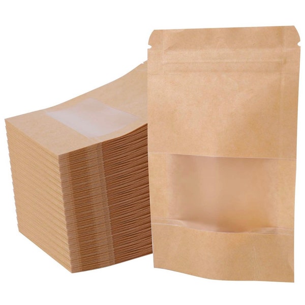 Resealable Kraft Bags with Window 10pc, 25pc or 50pc 3.5in x 5.5in