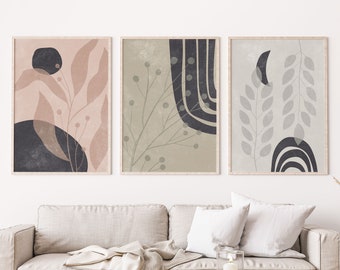 Neutrales Botanisches Print-Set, Abstrakte Wandkunst (Digitaler Download)