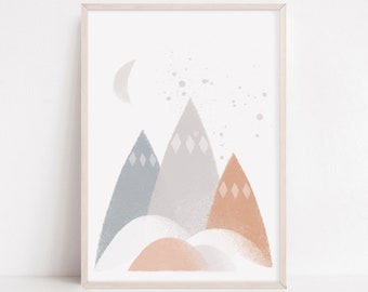 Scandinavian Mountains Nursery Print, Nordic Kids Room Decor (Digital Download)