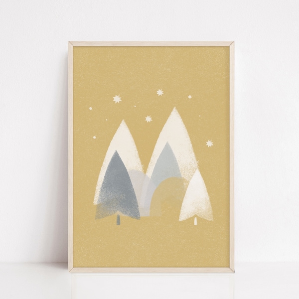 Pépinière scandinave Wall Print DIGITAL DOWNLOAD Nursery Wall Art Kids Poster Nordic Wall Decor Winter Lodge Style Mountains Trees Print