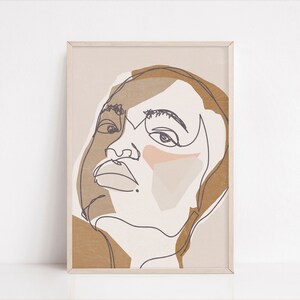 Abstract Face Print Instant Download Woman Portrait in Mustard Boho Wall Decor Abstract Drawing of Bohemian Woman Art Printable