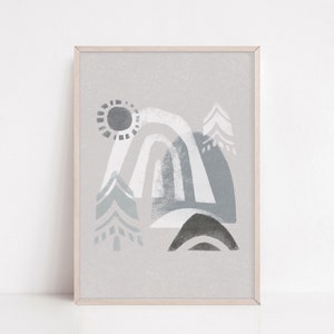 Nursery Wall Print DIGITAL DOWNLOAD Scandinavian Wall Art Kids Poster Nordic Wall Decor Blue Nursery Print Boho Rainbow Sun Poster