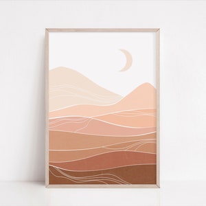 Abstrakcyjny wydruk z pustynnym księżycem | Krajobraz górski w stylu boho (pobranie cyfrowe)