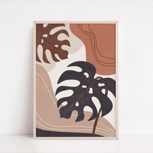 Botanical Print Instant Download Leaves Art Print Floral Wall Decor Monstera Leaves Terracotta Abstract Botanical Printable Wall Art Gift