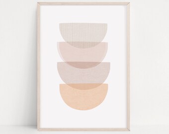 Mid Century Modern Print, Abstract Orange and Blush Shapes (Digital Download)