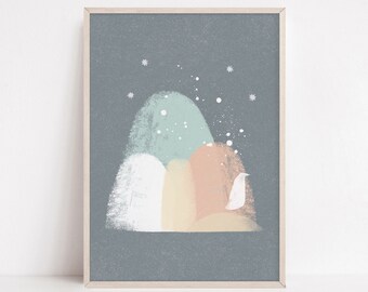 Nordic Nursery Print | Abstract Mountains, Snow Scene (Digital Download)