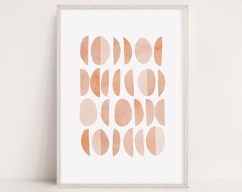 Geometric Watercolor Art Print, Boho Earth Tones (Digital Download)