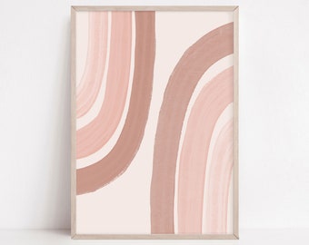 Abstract Pink Wave Art Print, Minimalist Watercolor (Digital Download)