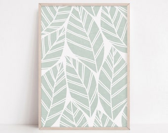 Nadruk z turkusowymi liśćmi | Abstrakcyjna sztuka ścienna z motywem botanicznym (do pobrania w wersji cyfrowej)