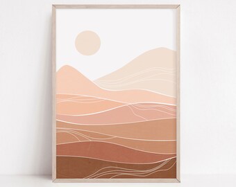 Peach Dunes Landscape Print | Boho Mountain Art (Digital Download)