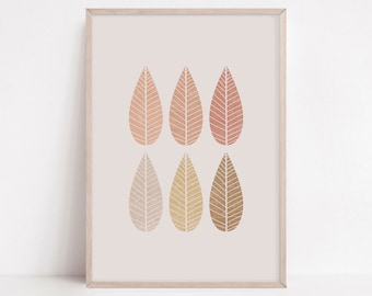 Nordic Leaf Print, Abstract Boho Wall Art (Digital Download)