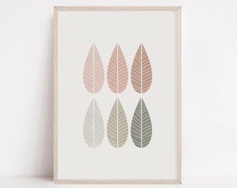 Boho Leaves Print, Abstract Botanical Art (Digital Download)