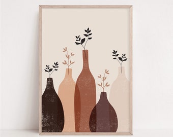 Boho Vase Wall Art Print, Mid Century Stillleben (Digitaler Download)