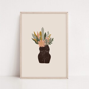 Boho Female Form Succulent Art Print, Botanical Cactus Poster (Digital Download)