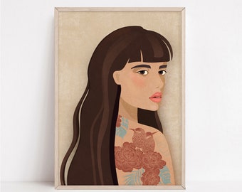 Boho Woman Portrait, Eclectic Fashion Art Print (Digital Download)