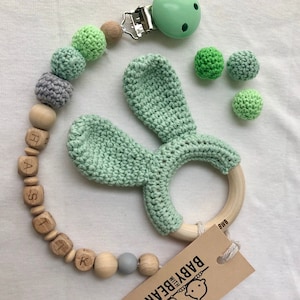 Gepersonaliseerde gehaakte fopspeenketting / fopspeenketting met naam / fopspeenhouder / naam / clip