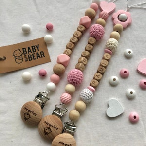 Gepersonaliseerde houten dummy clip/fopspeenketting/schnullerkette met naam/klip na dudlík se jménem